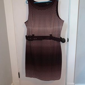 Black, cream and red dotted belted tank dress.